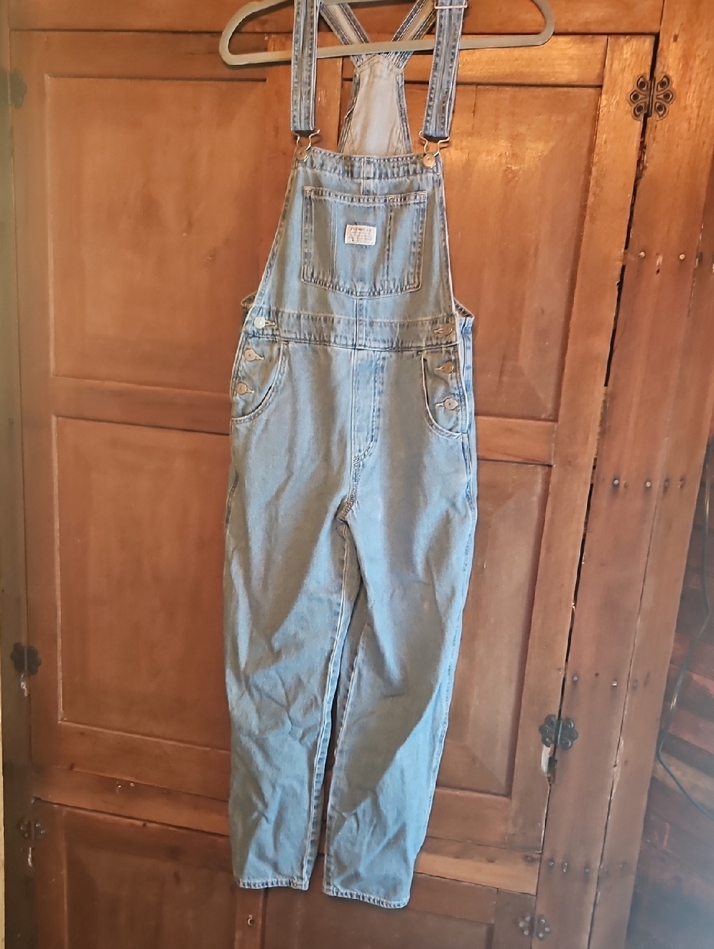 Levi's light blue denim overalls with branded patch XS